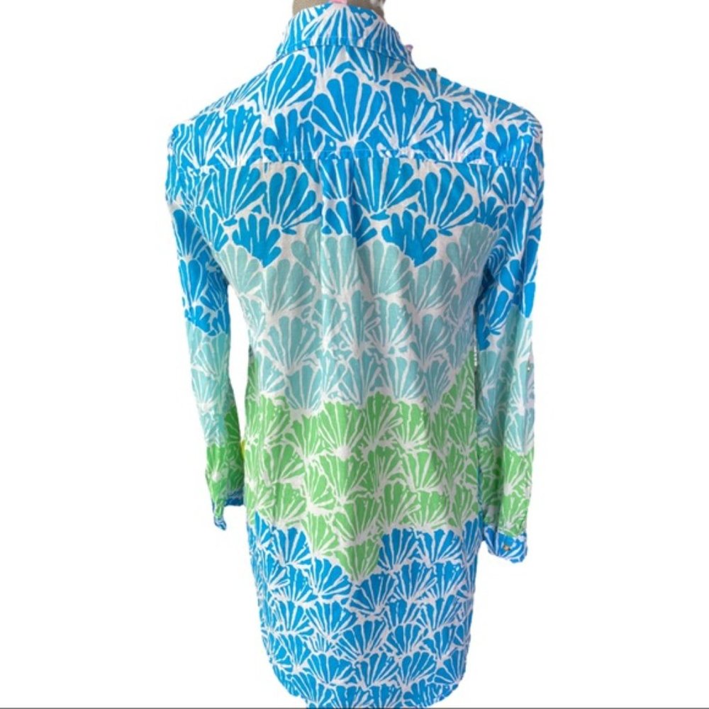 Lilly Pulitzer shirt dress tunic XS button up long sleeve pastels shell print - Picture 3 of 10